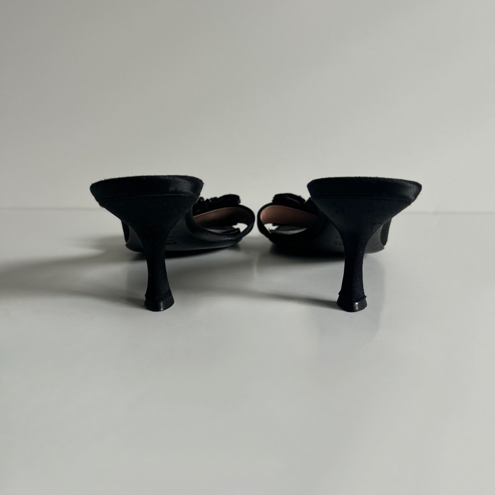 Vintage Prada Black Beaded Bow Slide Mule Kitten Heels Size EU 39.5 - Picture 6 of 13
